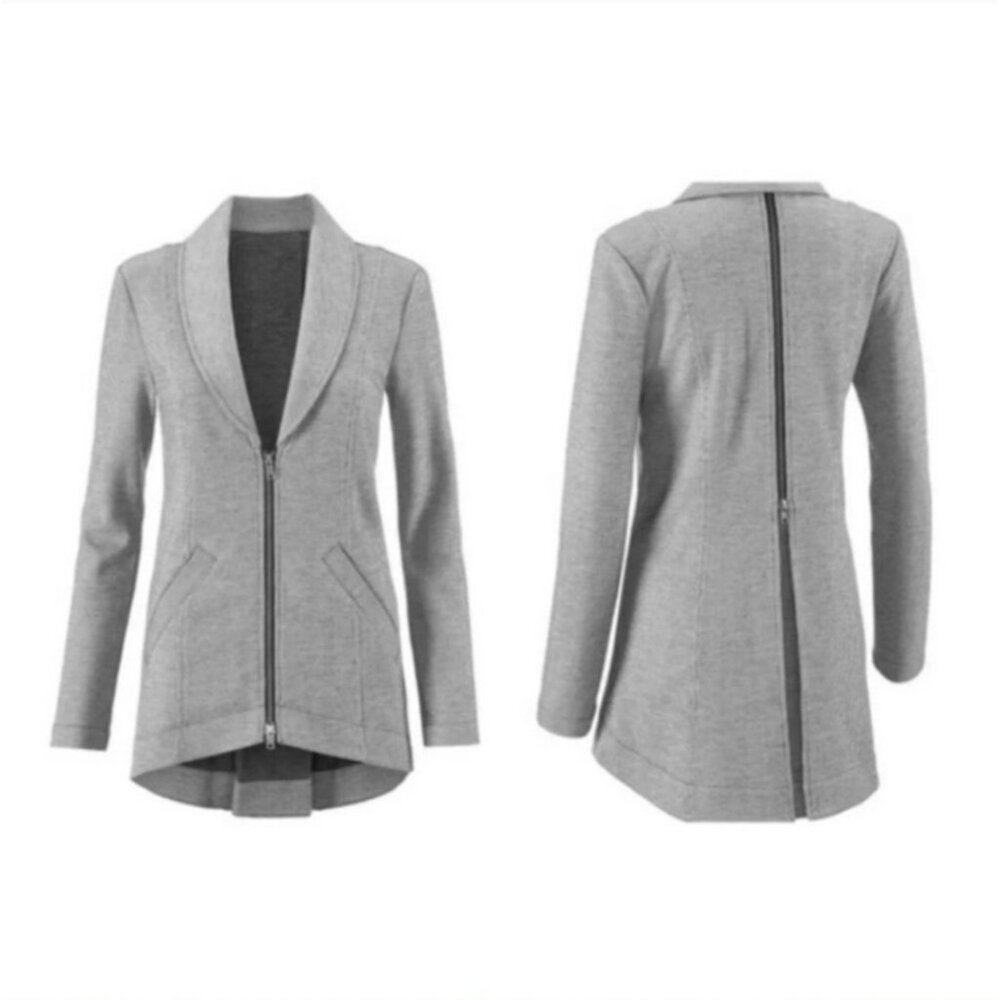 Cabi M Black White Pinstripe Blazer DROP‎ OFF Jacket Ponte Knit Zip Back 5300
